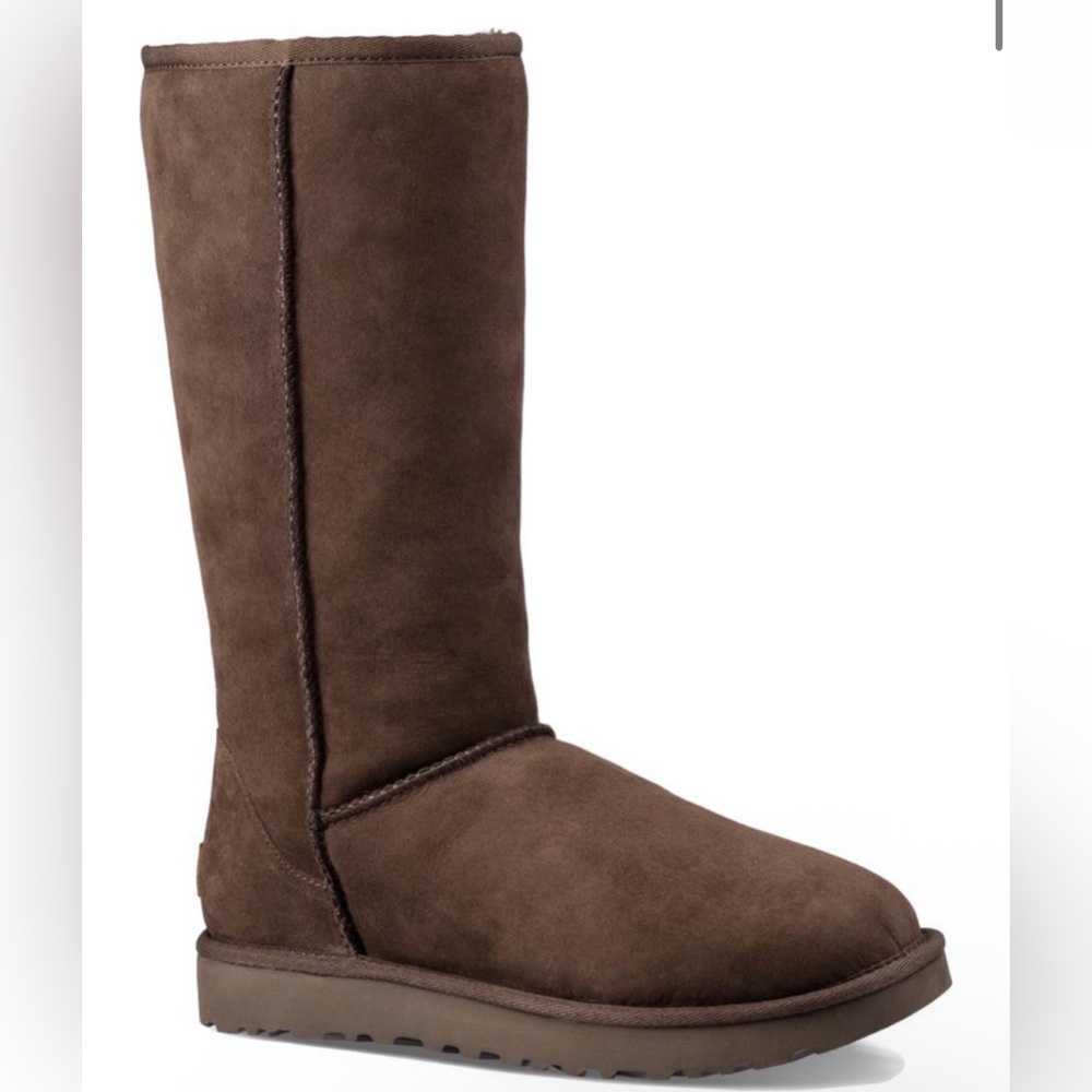 UGG Australia Women’s Classic Tall Mid-Calf Sheepskin Boots in Chocolate- Size 9